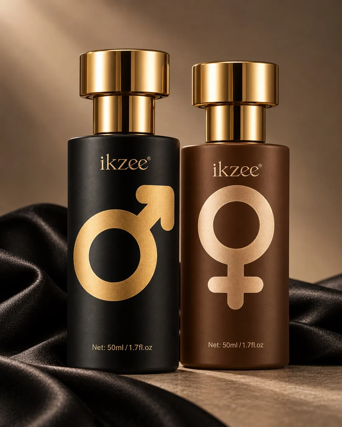 Close view of the black and brown IKZEE Duo Ritual bottles
