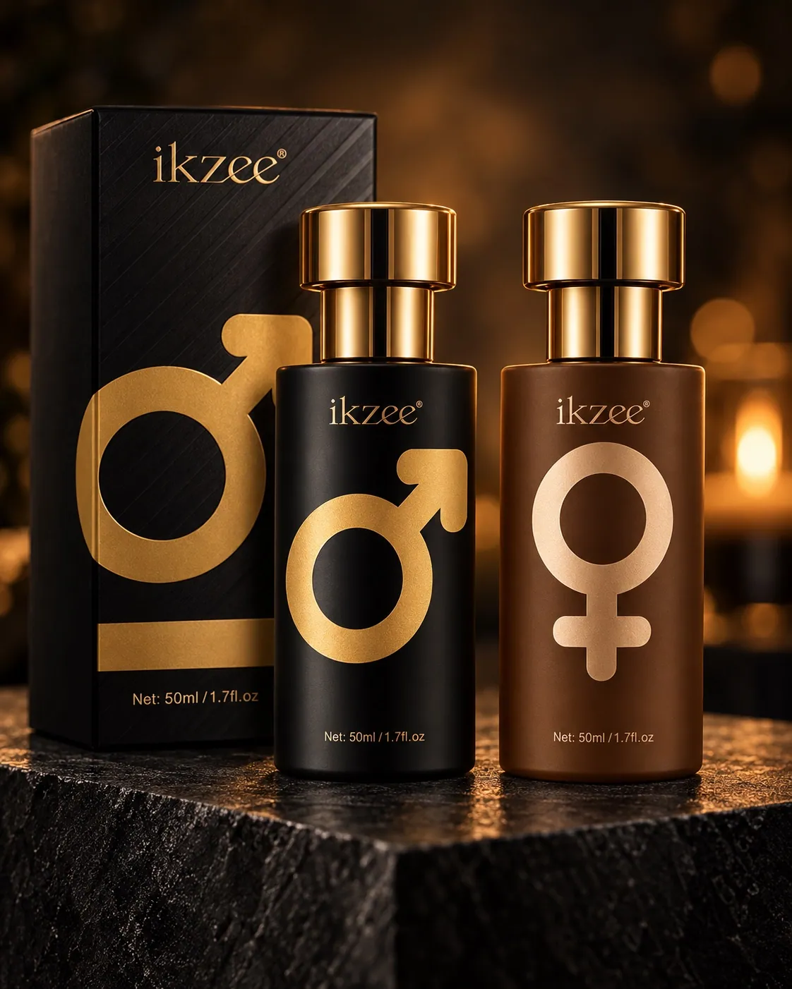 IKZEE Duo Ritual bottles and box in warm evening light